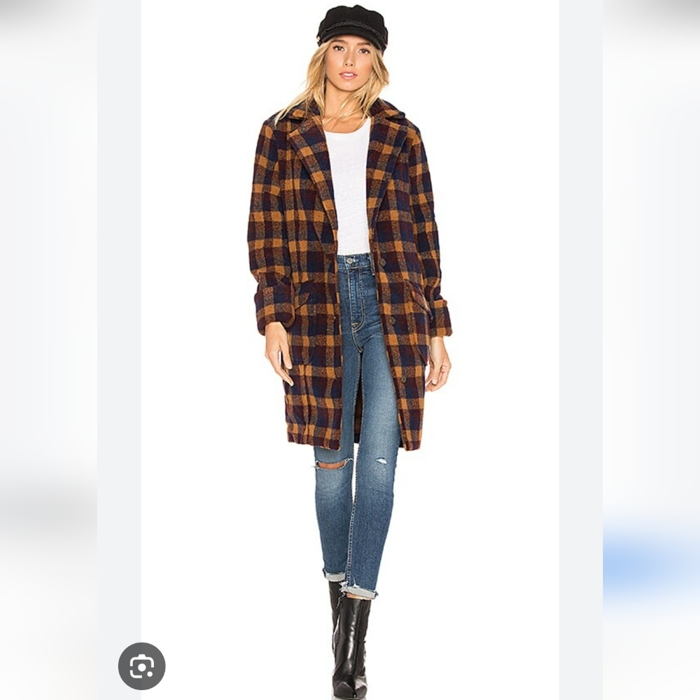 Tularosa Olivia Wool Blend Plaid Coat Brown Large L Oversized Fall Winter Jacket